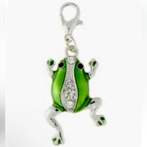 Green Frog Silver Clip On Charm for Bracelet Pendant Zipper Keychain Charm Purse